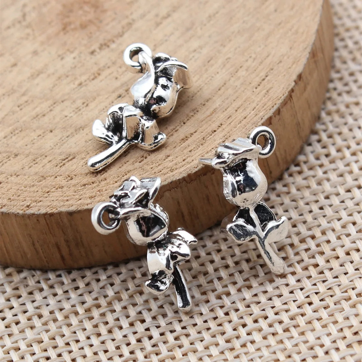 17x9x7mm 1.5g Antique Silver Zinc Alloy 3D Flower Charm Pendant for DIY Handmade Jewelry Making