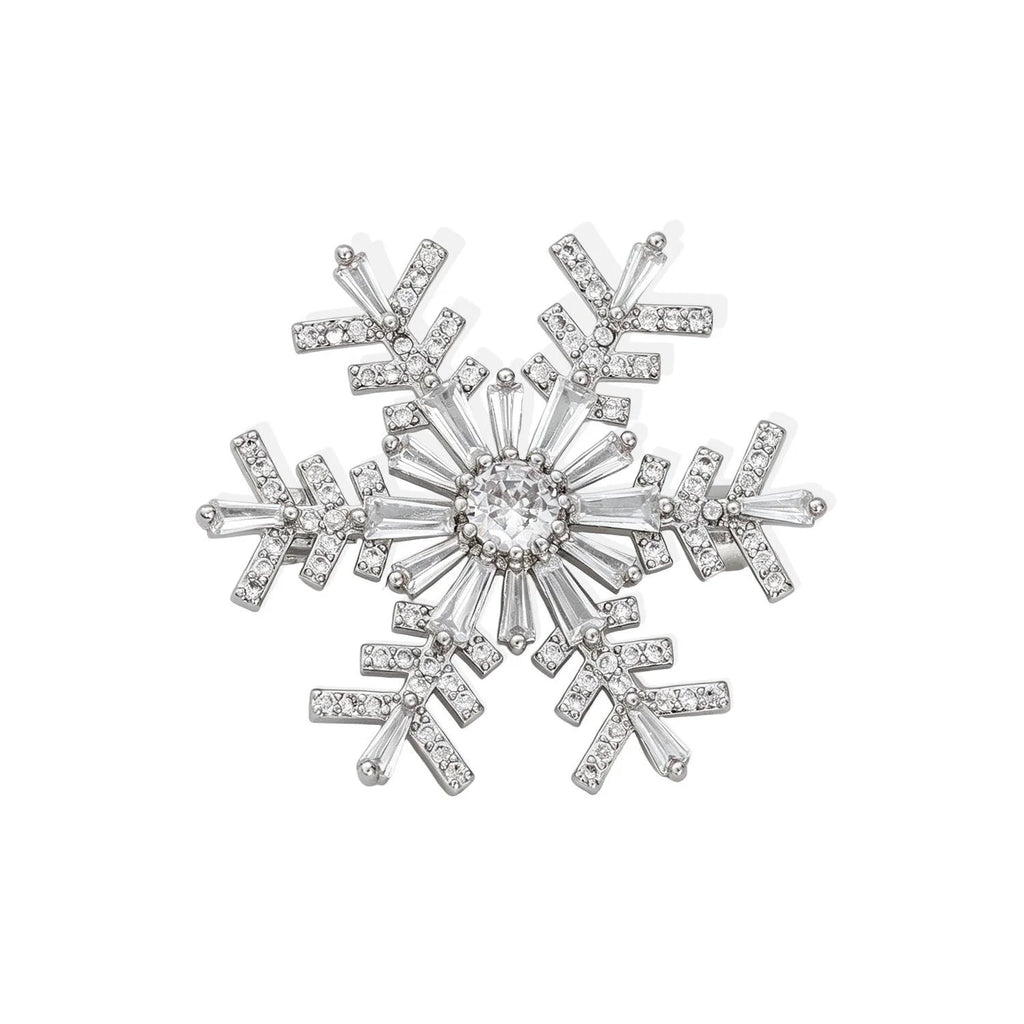 Elegant Copper Zircon Snowflake Brooch With Sparkling Rhinestones, Luxury Lapel Pin Corsage Suit Accessory