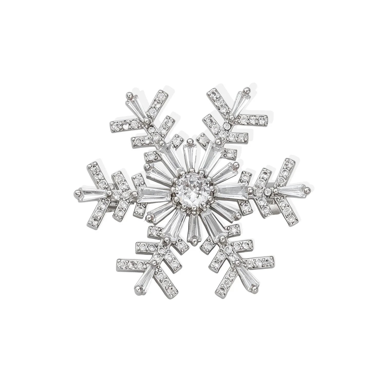 Elegant Copper Zircon Snowflake Brooch With Sparkling Rhinestones, Luxury Lapel Pin Corsage Suit Accessory