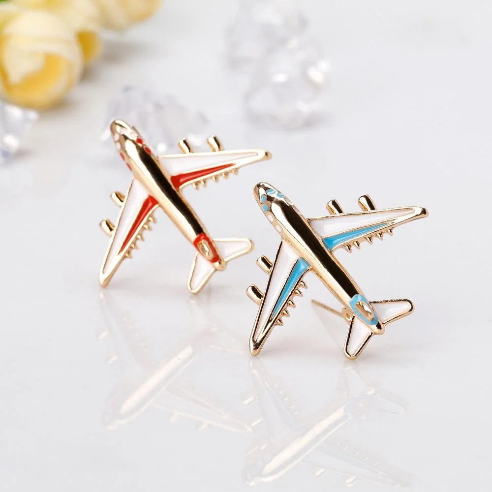 Luxury Airplane Alloy Enamel Brooch Gold Tone Plane Lapel Pin Corsage Suit Accessory Gift