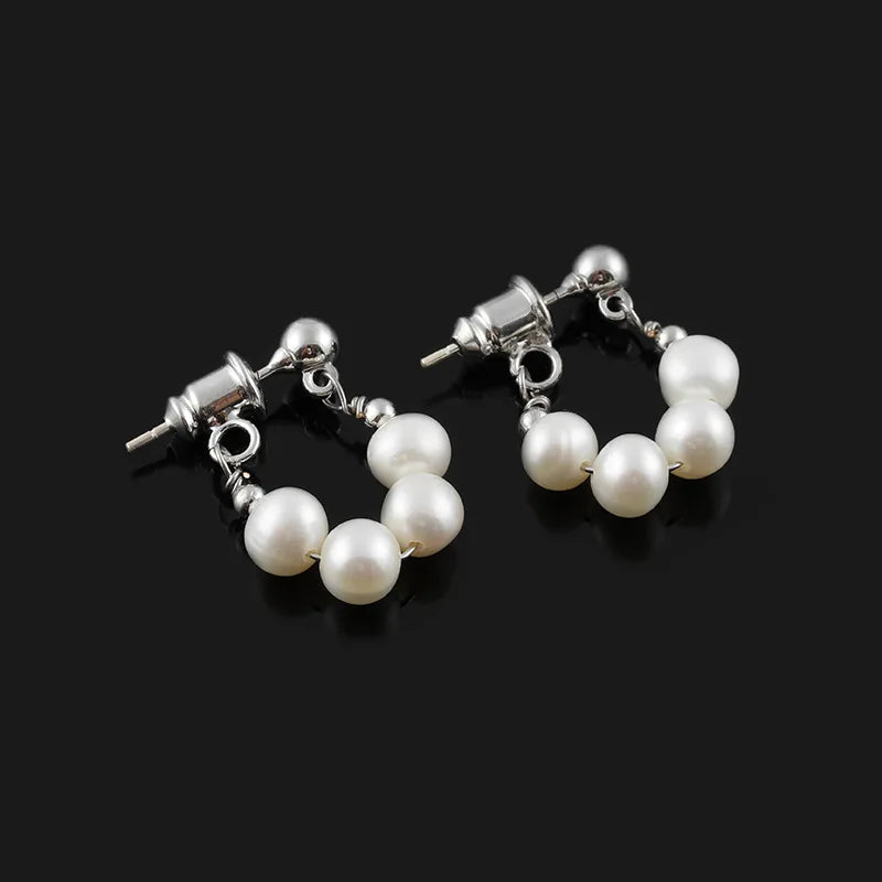 Elegant French Spiral Freshwater Pearl Hoop Stud & Clip On No Piercing Handmade Silver Tone Earrings