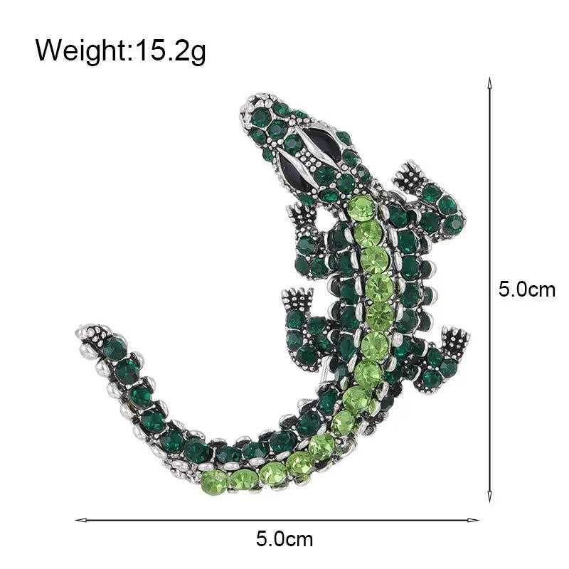 Vintage Rhinestone Crocodile Brooch, Electroplated Alloy Animal Lapel Pin For Women Suit Accessory Gift
