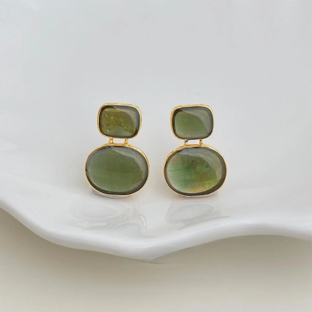 Natural Freshwater Shell Geometric Stud Earrings Vintage Oval Square Jewelry