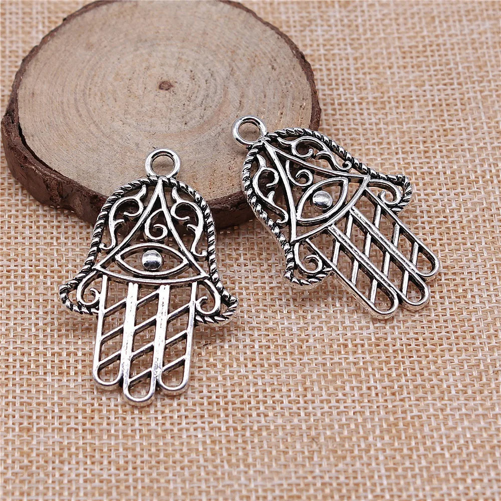 48x32mm 6.1g Antique Silver Zinc Alloy Hamsa Hand Charm Pendant for Necklace Bracelet Making