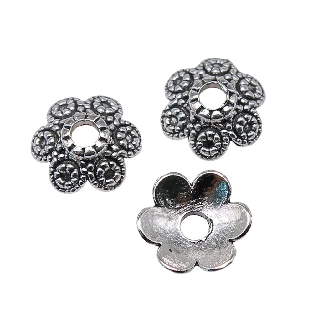 10x10mm 0.4g Antique Silver Zinc Alloy Engraved Flower Bead Caps for DIY Jewelry Making
