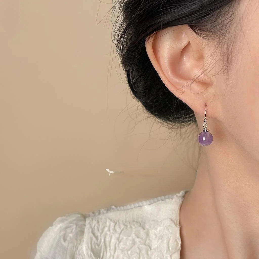 Natural Stone Round Geometric Drop Earrings New Chinese Minimalist Sweet Forest Style