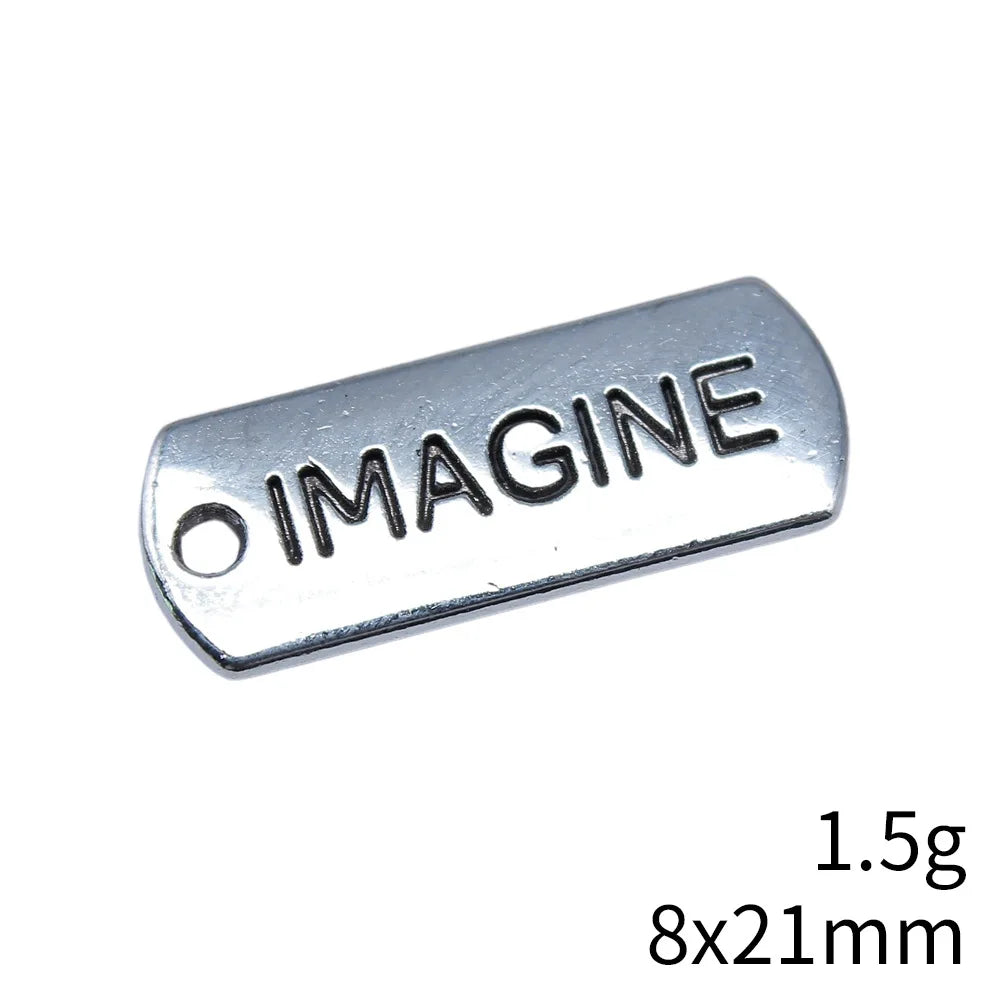 8x21mm 1.5g Antique Silver Zinc Alloy IMAGINE Tag Charm Pendant for Garment and Jewelry DIY
