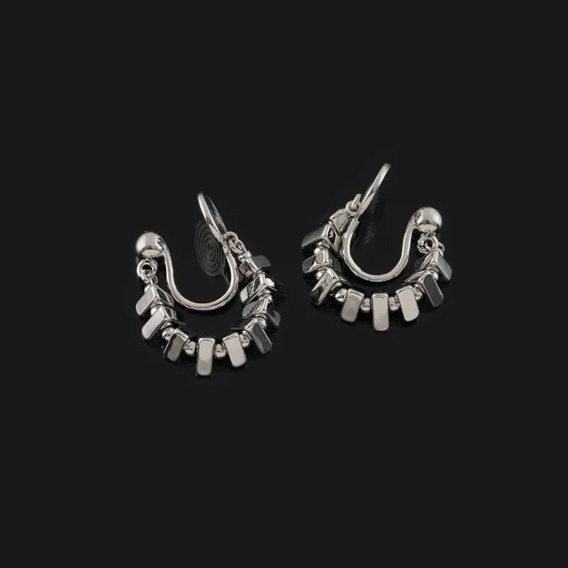 Luxury Alloy Triangle Hoop Beaded Stud & Clip On No Piercing Handmade Metal Dangle Earrings