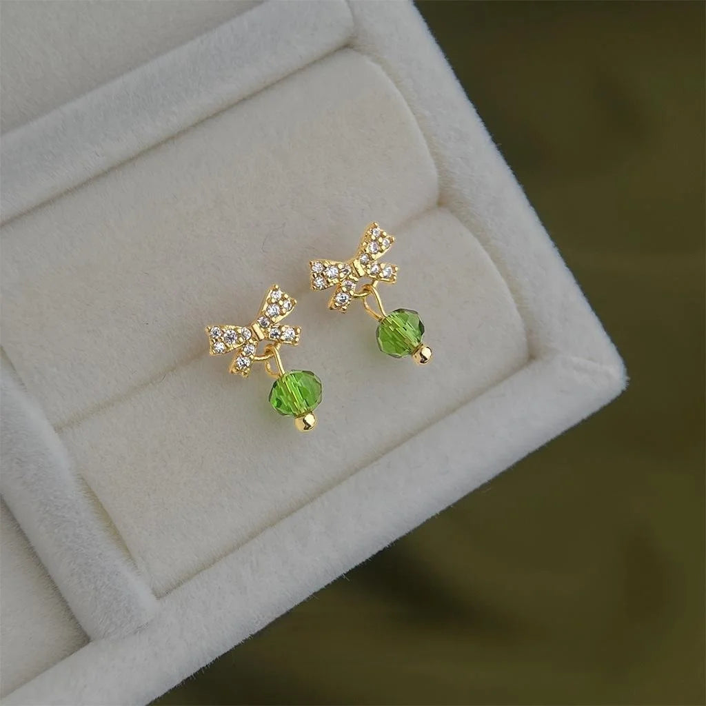 Mini Cute Bow Stud Earrings Micro Pave Zircon Crystal 14K Plated Copper Handmade Jewelry