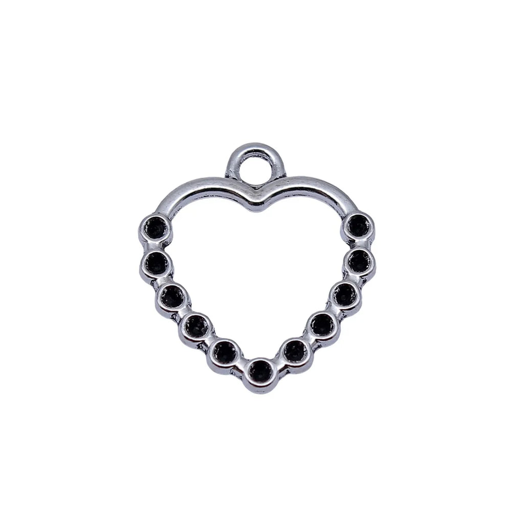 18x16mm 0.64g Antique Silver Zinc Alloy Heart Rhinestone Setting Charm Pendant for DIY Jewelry Making