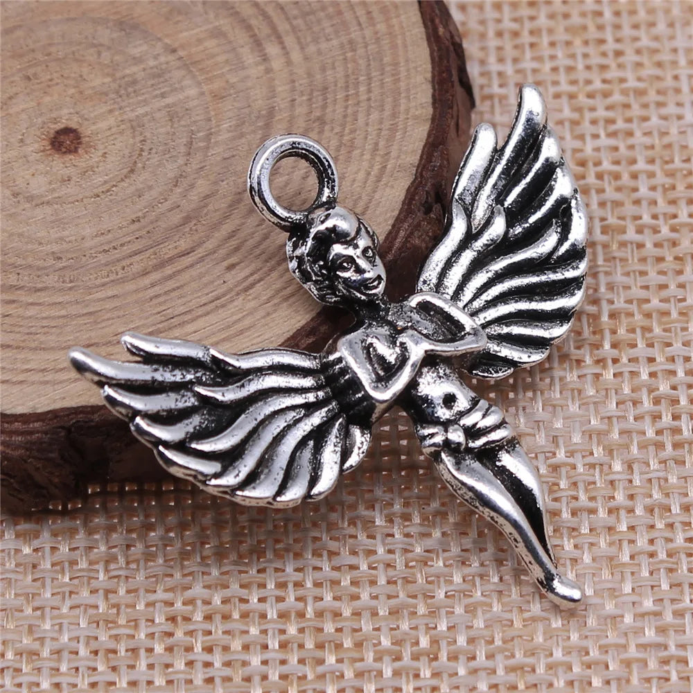 41x44mm 10.1g Antique Silver Zinc Alloy Winged Angel Wing Charm Pendant for DIY Necklace Jewelry Making