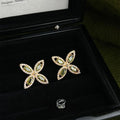Light Luxury Olive Green Micro Pave Zircon Geometric Flower Drop Earrings For Women