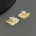 Designer Chinese Trend Fan Leaf Geometric Zircon Eco-Friendly Copper Stud Earrings With Silver Plated Pins