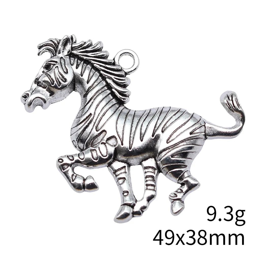 49x38mm 9.3g Antique Silver Zinc Alloy Zebra Horse Charm Pendant for DIY Animal Jewelry Making