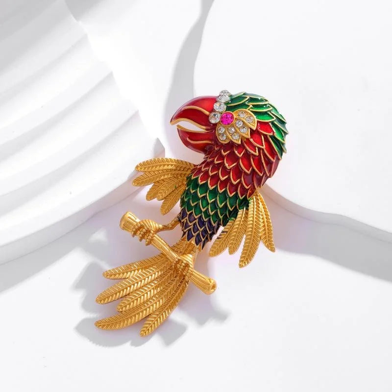 Cute Enamel Parrot Brooch With Rhinestone Accents, Colorful Animal Bird Lapel Pin Suit Accessory Gift