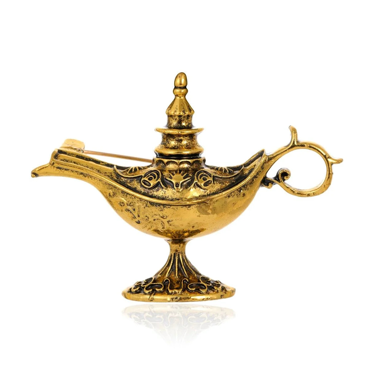 Vintage Exotic Aladdin Magic Lamp Enamel Alloy Brooch, Creative Mini Lapel Pin For Shirt Collar Gift