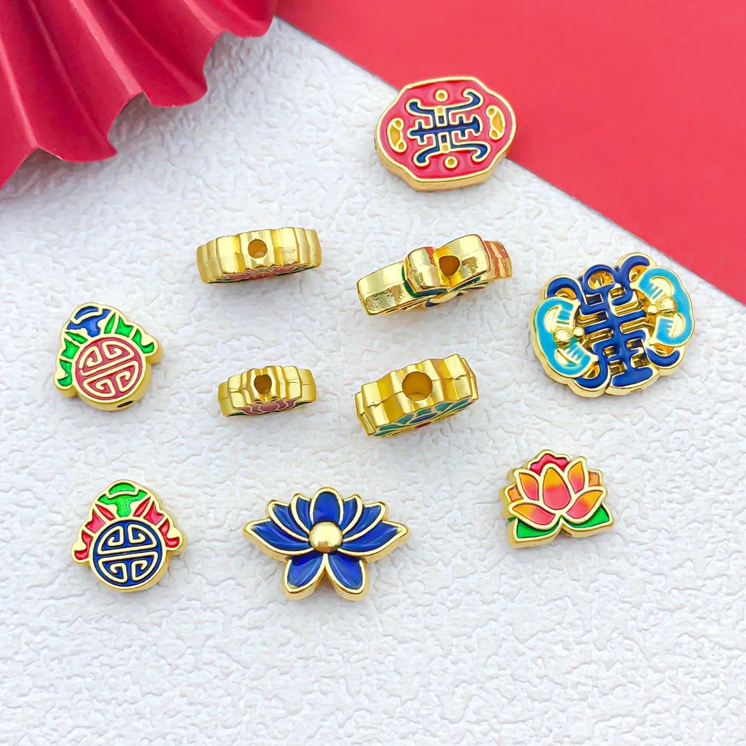 Enamel Zinc Alloy Cloud Ruyi Coin Lotus straight hole spacer beads for DIY bracelets