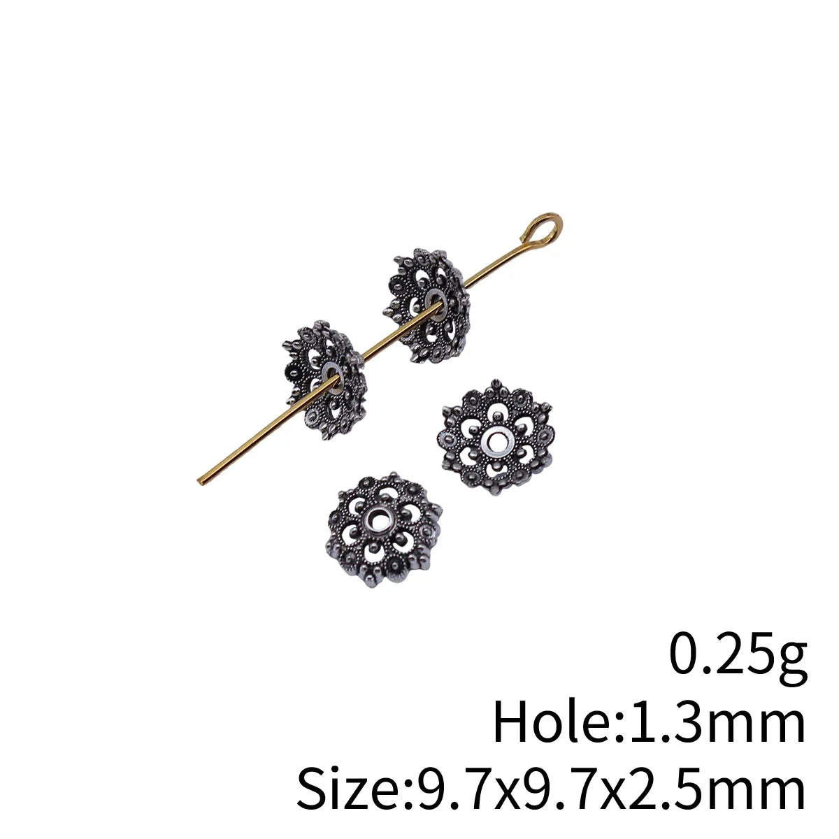 9.7x9.7x2.5mm 0.25g Antique Silver Zinc Alloy Flower Bead Caps for DIY Jewelry and Garment Accessories