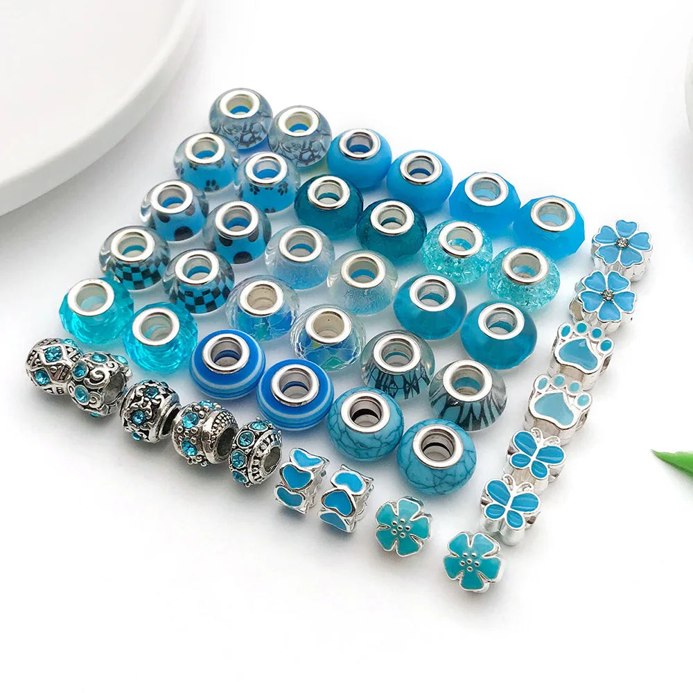 Lake Blue Resin Rhinestone Large Hole Loose Beads for Bracelet Necklace DIY