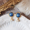 French Vintage 14K Plated Copper Pearl Geometric Round Drop Earrings For Women