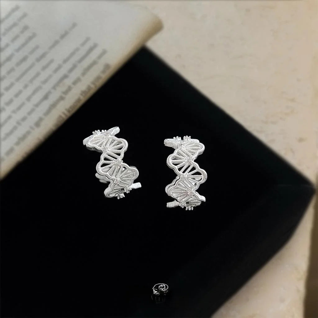 Eco Copper Silver Plated Micro Pave Zircon Hollow Lace Floral Leaf Drop Earrings