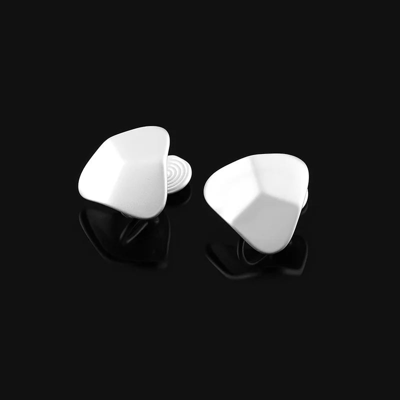 Elegant White Enamel Triangle Geometric Stud & Clip On No Piercing Minimalist Fashion Earrings