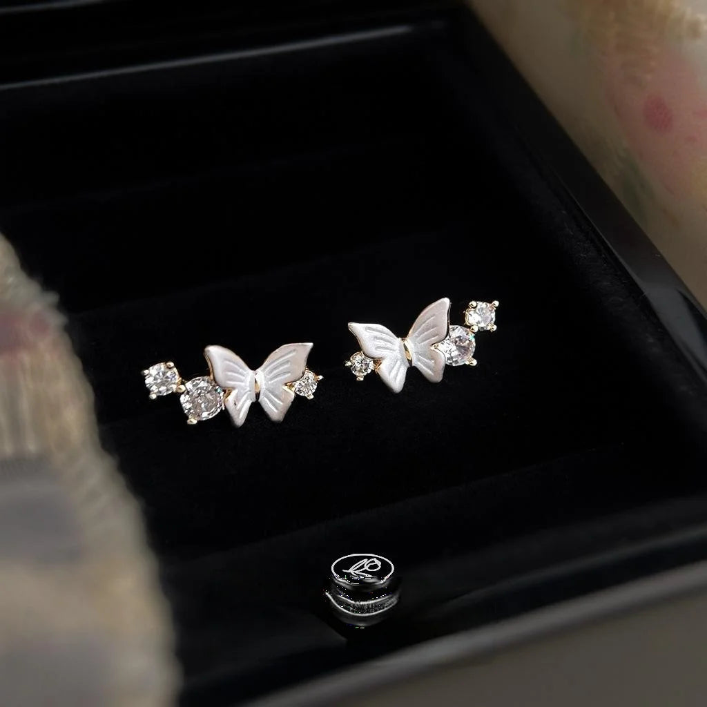 14K Plated Copper Butterfly Stud Earrings, Micro Pave Zircon Minimalist Jewelry