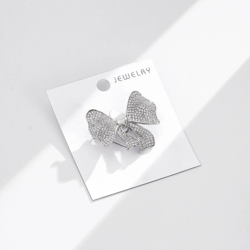 Luxury Rhinestone Bow Brooch For Women, Elegant Alloy Zircon Lapel Pin Corsage Suit Accessory Gift