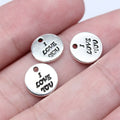10x10mm 0.6g Antique Silver Zinc Alloy I LOVE YOU Round Tag Double Sided Charm Pendant for DIY Necklaces