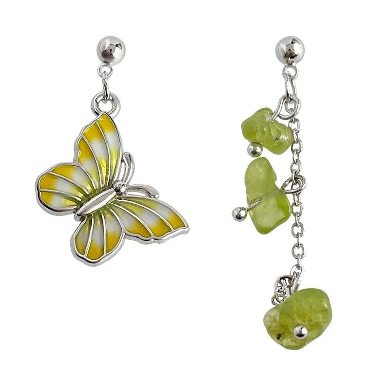 Handmade Forest Style Asymmetric Butterfly Copper Peridot Drop Earrings For Women