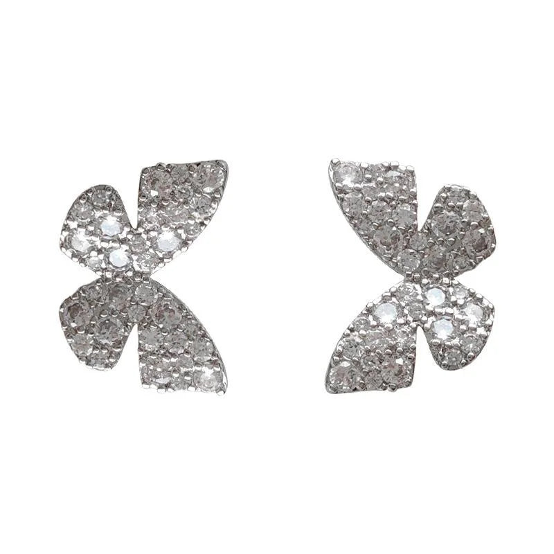 French Light Luxury Micro Pave Zircon Butterfly Copper Stud Earrings For Women