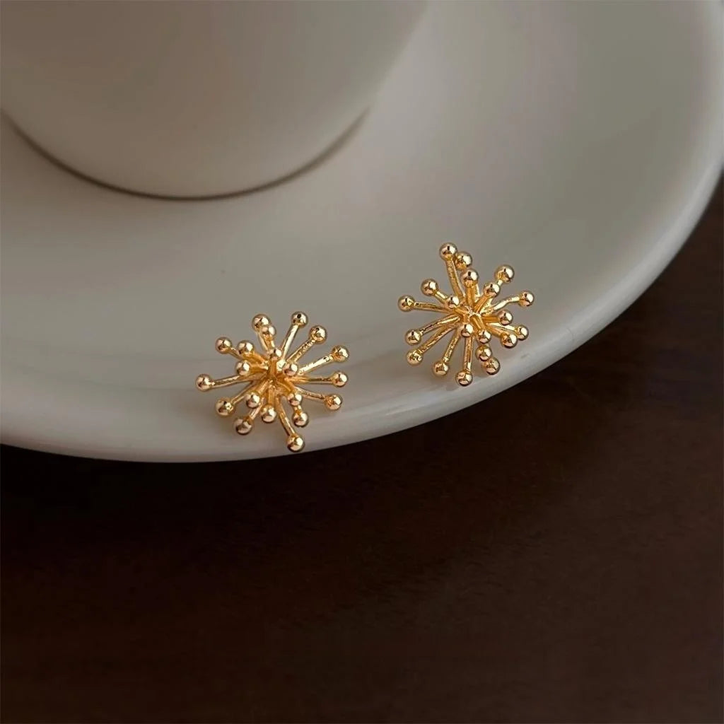 14K Gold Plated Eco-Friendly Copper Geometric Ice Flower Stud Earrings Minimalist Designer Jewelry