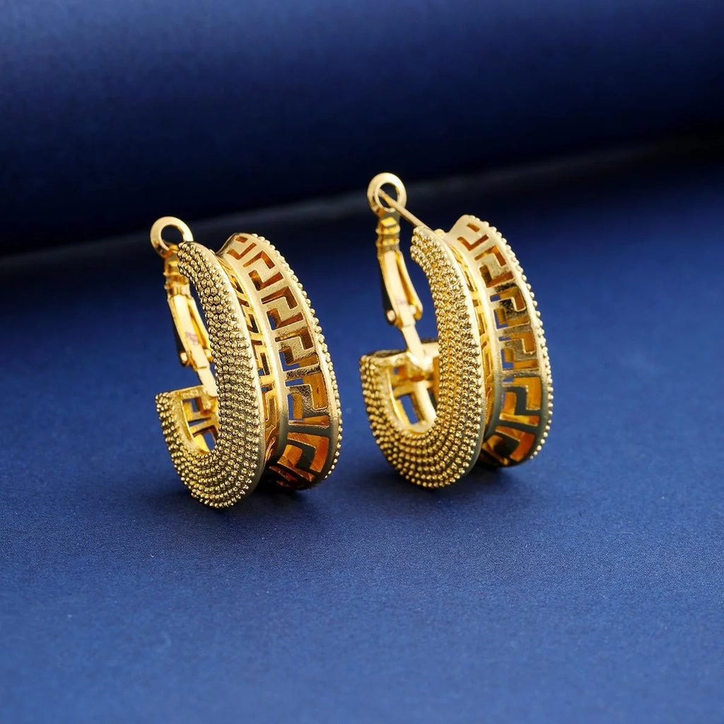 24K Gold Plated Alloy Geometric Hollow Necklace And Earrings Jewelry Set, Luxury Elegant Bridal Jewelry For Wedding
