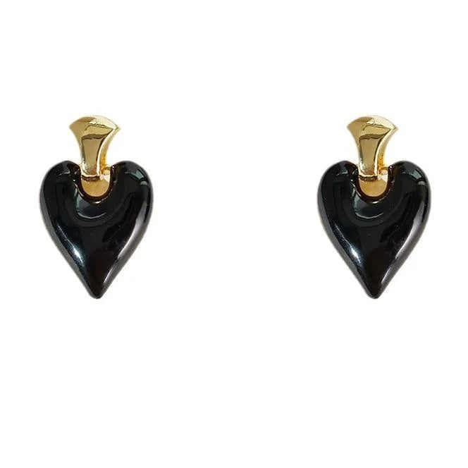 Vintage 14K Plated Alloy Heart Enamel Stud Earrings
