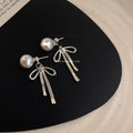 Niche Designer Bow Pearl Drop Earrings Copper Two Way Wear Fashion Jewelry
