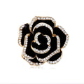 Elegant Black Enamel Camellia Flower Brooch With Rhinestones, Gold Alloy Lapel Pin Suit Accessory