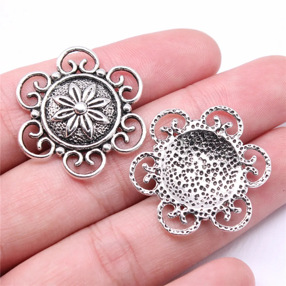 30x30mm 2.9g Antique Silver Zinc Alloy Flower Connector Charm Pendant for DIY Jewelry Making