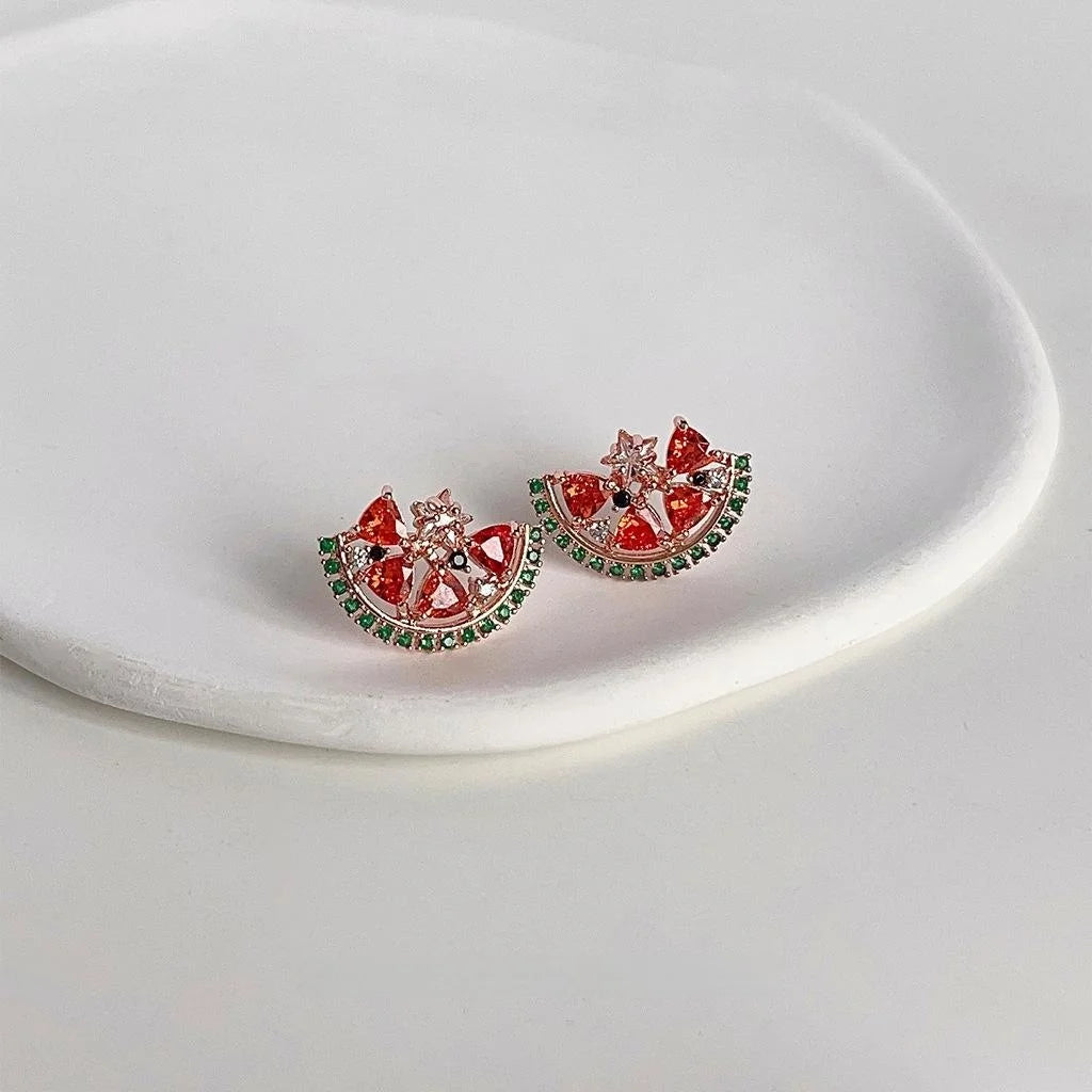 Micro Pave Zircon Watermelon Stud Earrings Copper Colorful Fruit Geometric Jewelry