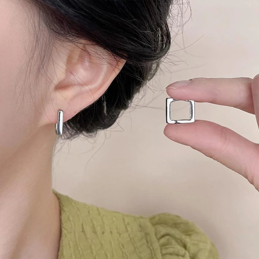 Minimalist Copper Square Geometric Stud Earrings Hollow Line Smooth High-End Commuter Jewelry