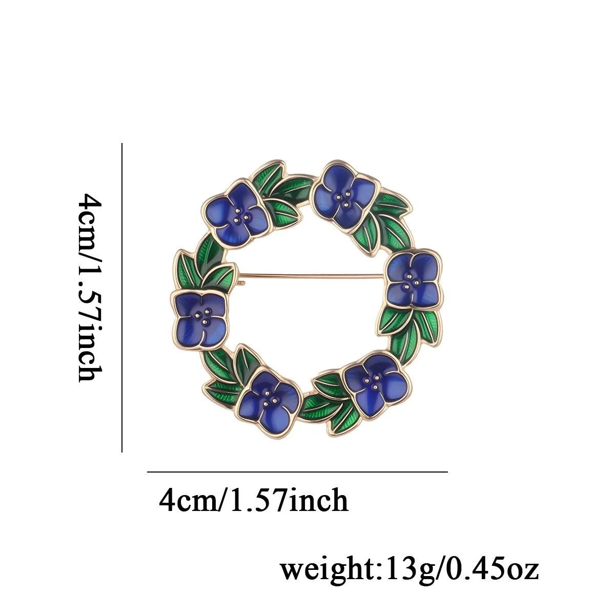 Vintage Alloy Enamel Floral Wreath Brooch With Red Flowers Green Leaves, Elegant Lapel Pin Suit Accessory Gift