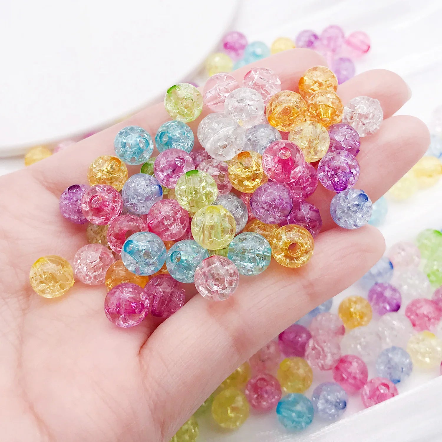 Transparent Acrylic Crackle Round Loose Beads for DIY Bracelet Necklace Jewelry Making