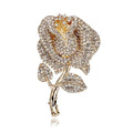 Elegant Rhinestone Rose Flower Brooch Gold Alloy Lapel Pin Corsage For Women's Suit Accessory Gift
