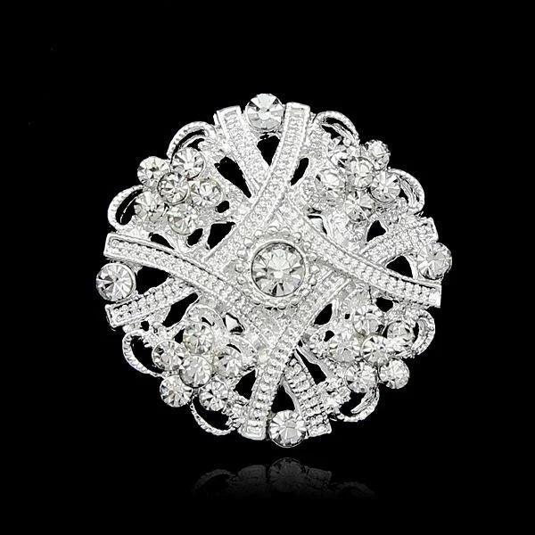 Elegant Hollow Silver Alloy Rhinestone Floral Brooch For Women Sparkling Lapel Pin Corsage Suit Accessory Gift