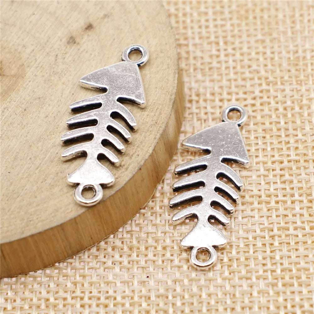 31x12mm 2g Multicolor Zinc Alloy Fishbone Fish Connector Charm for DIY Necklace Bracelet Jewelry Making
