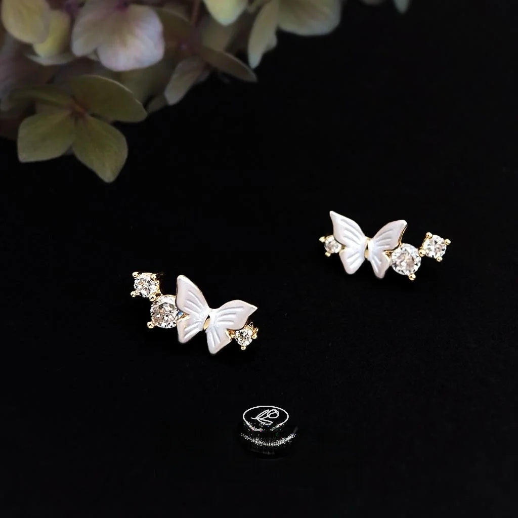 14K Plated Copper Butterfly Stud Earrings, Micro Pave Zircon Minimalist Jewelry