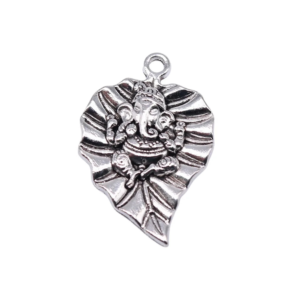 25x17mm 2g Multicolor Zinc Alloy Leaf Ganesha Elephant Charm Pendant for Necklace Making