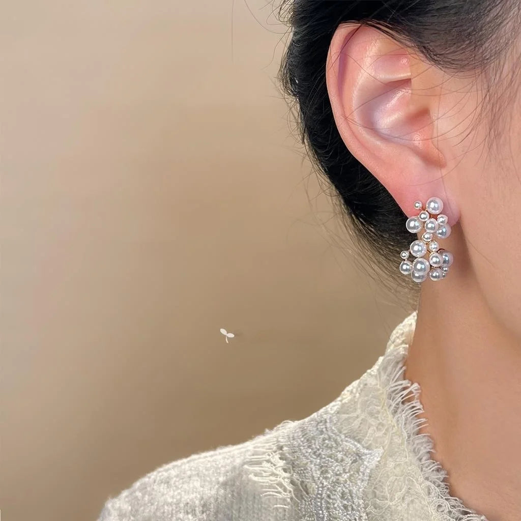 Light Luxury 14K Plated Pearl Tassel Constellation Drop Earrings With Copper