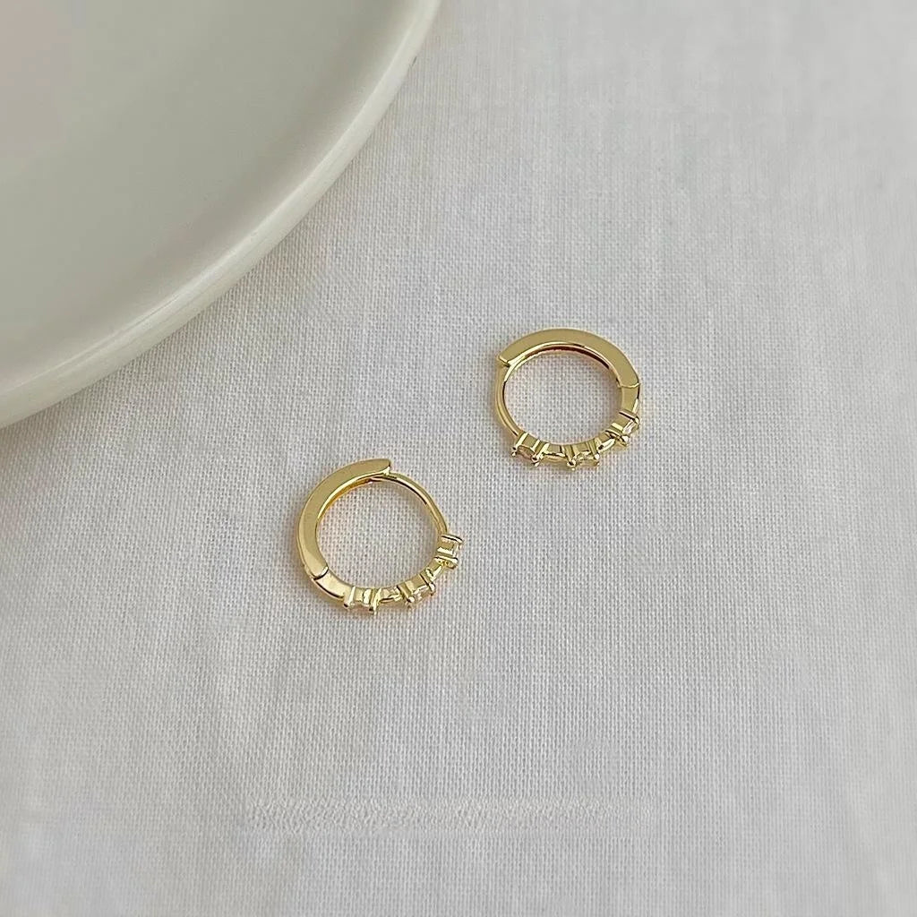 14K Gold Plated Copper Zircon Geometric Round Drop Earrings Minimalist Luxury