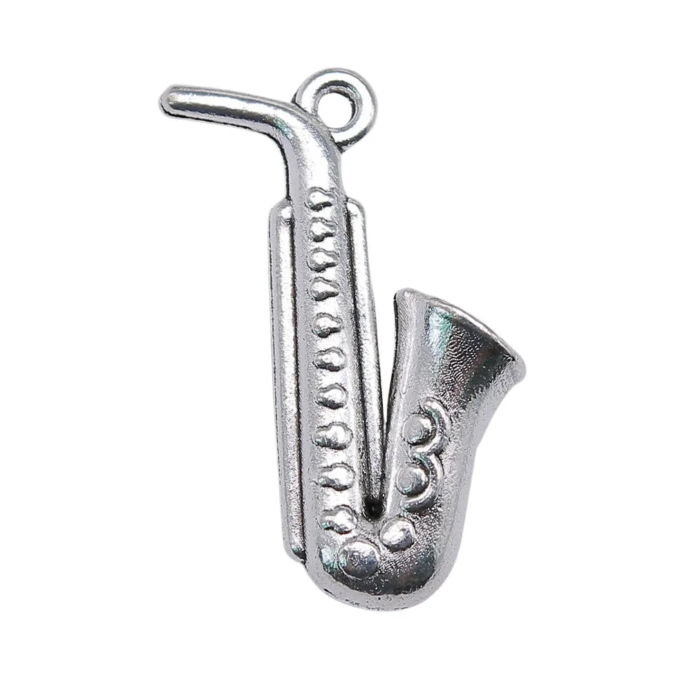 26x21mm 2.7g Antique Silver Zinc Alloy Saxophone Charm Pendant for DIY Music Jewelry Making