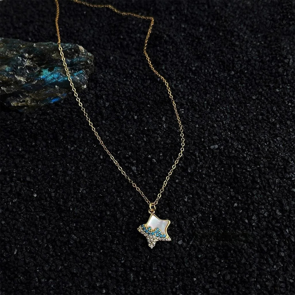 18K Gold Plated Copper Micro Pave Zircon Shell Starfish Clavicle Necklace For Women